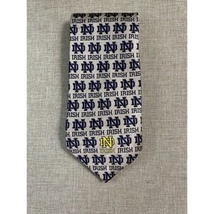NWT Notre Dame Fighting Irish Men's Silky Satin Stylish Blue & Silver Tie